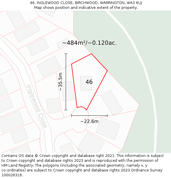 46, INGLEWOOD CLOSE, BIRCHWOOD, WARRINGTON, WA3 6UJ: Plot and title map