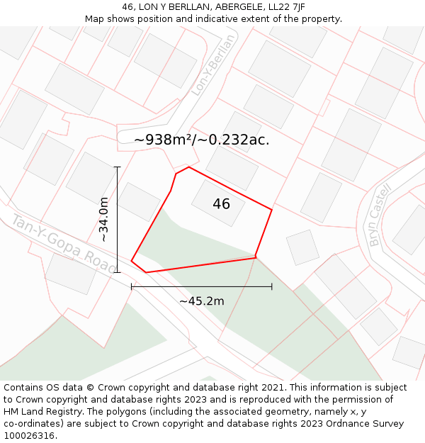 46, LON Y BERLLAN, ABERGELE, LL22 7JF: Plot and title map