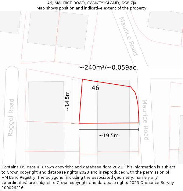 46, MAURICE ROAD, CANVEY ISLAND, SS8 7JX: Plot and title map