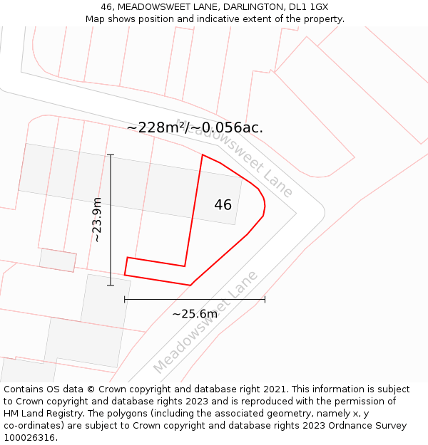 46, MEADOWSWEET LANE, DARLINGTON, DL1 1GX: Plot and title map