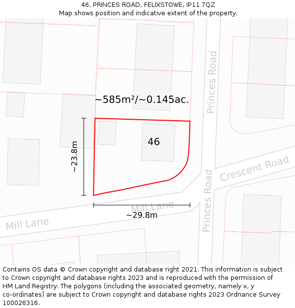 46, PRINCES ROAD, FELIXSTOWE, IP11 7QZ: Plot and title map