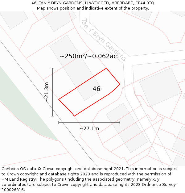 46, TAN Y BRYN GARDENS, LLWYDCOED, ABERDARE, CF44 0TQ: Plot and title map