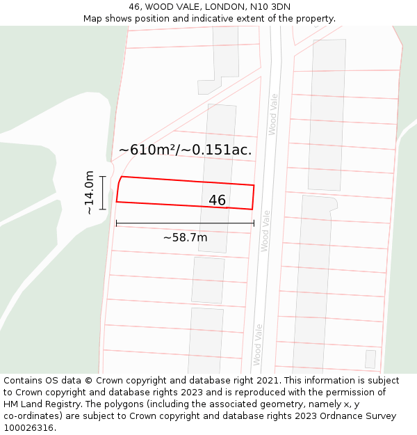 46, WOOD VALE, LONDON, N10 3DN: Plot and title map