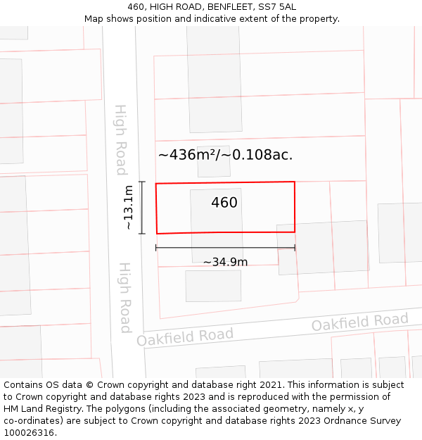 460, HIGH ROAD, BENFLEET, SS7 5AL: Plot and title map