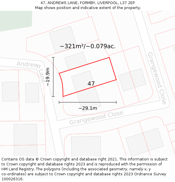 47, ANDREWS LANE, FORMBY, LIVERPOOL, L37 2EP: Plot and title map