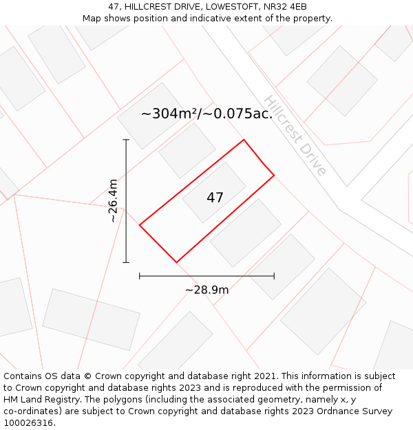 47, HILLCREST DRIVE, LOWESTOFT, NR32 4EB: Plot and title map