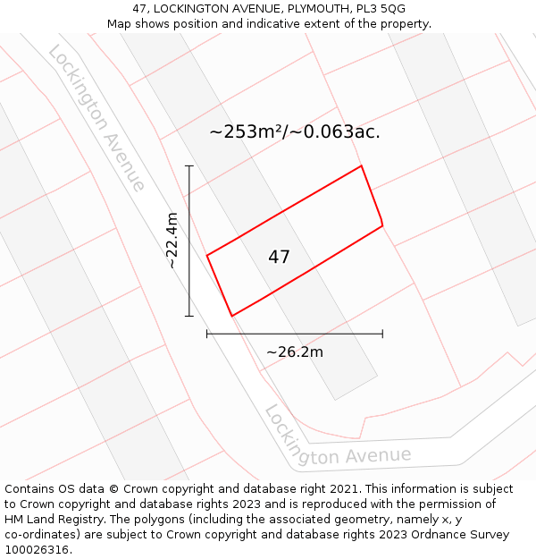 47, LOCKINGTON AVENUE, PLYMOUTH, PL3 5QG: Plot and title map