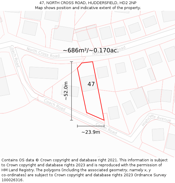 47, NORTH CROSS ROAD, HUDDERSFIELD, HD2 2NP: Plot and title map