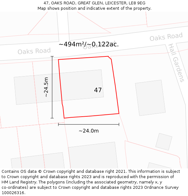 47, OAKS ROAD, GREAT GLEN, LEICESTER, LE8 9EG: Plot and title map