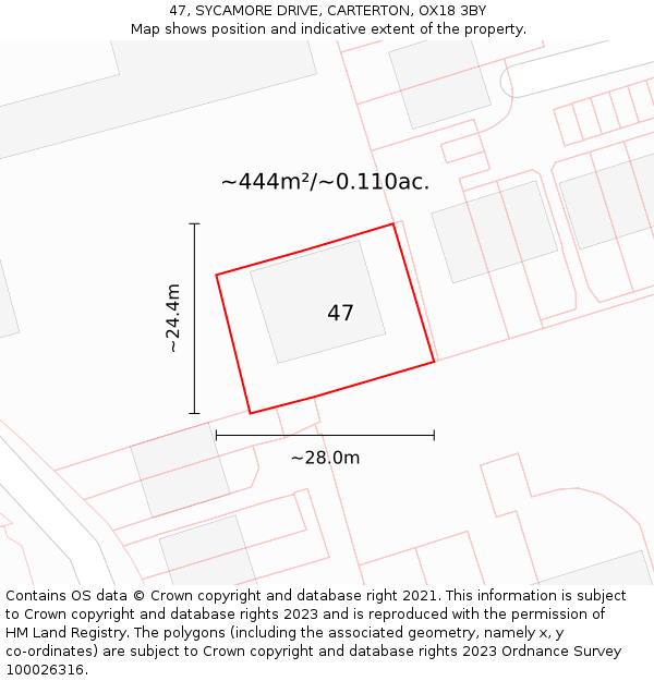 47, SYCAMORE DRIVE, CARTERTON, OX18 3BY: Plot and title map