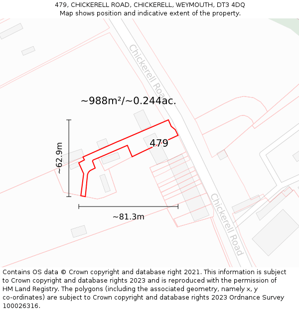 479, CHICKERELL ROAD, CHICKERELL, WEYMOUTH, DT3 4DQ: Plot and title map