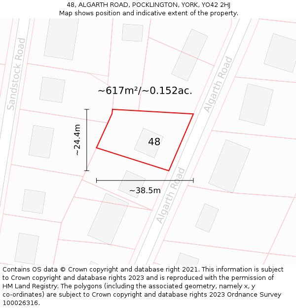 48, ALGARTH ROAD, POCKLINGTON, YORK, YO42 2HJ: Plot and title map