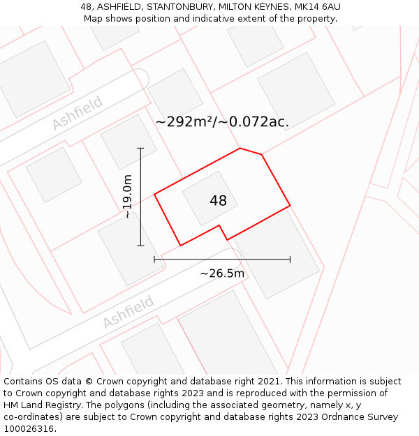 48, ASHFIELD, STANTONBURY, MILTON KEYNES, MK14 6AU: Plot and title map