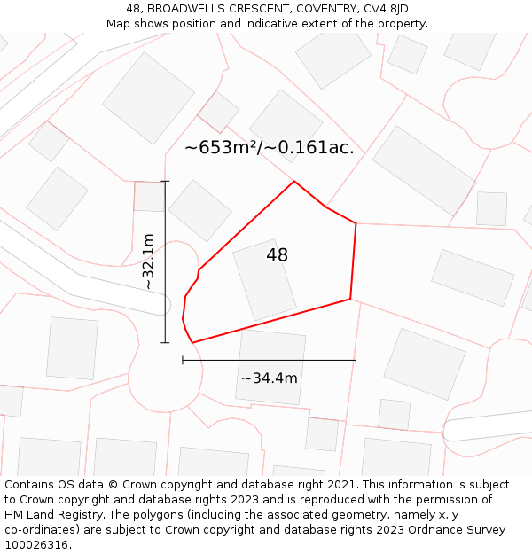 48, BROADWELLS CRESCENT, COVENTRY, CV4 8JD: Plot and title map