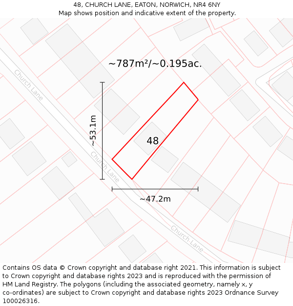 48, CHURCH LANE, EATON, NORWICH, NR4 6NY: Plot and title map