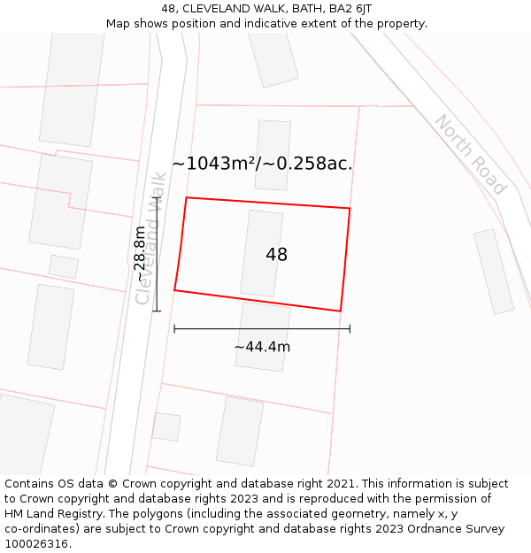 48, CLEVELAND WALK, BATH, BA2 6JT: Plot and title map