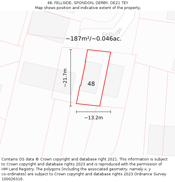 48, FELLSIDE, SPONDON, DERBY, DE21 7EY: Plot and title map