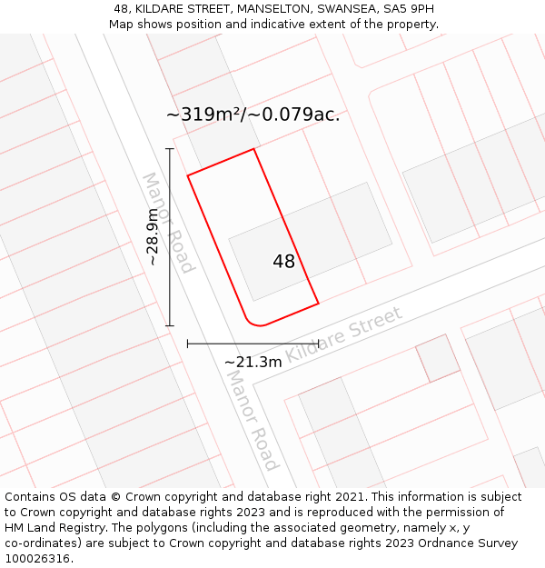 48, KILDARE STREET, MANSELTON, SWANSEA, SA5 9PH: Plot and title map