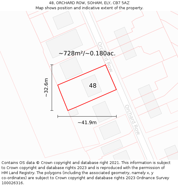 48, ORCHARD ROW, SOHAM, ELY, CB7 5AZ: Plot and title map