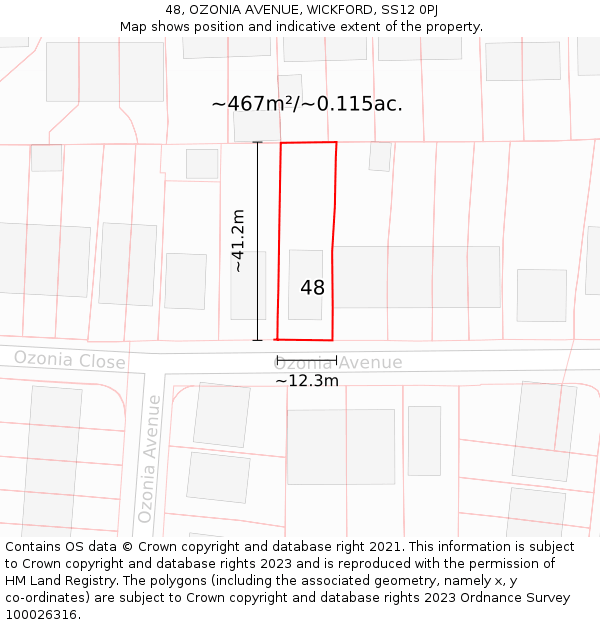 48, OZONIA AVENUE, WICKFORD, SS12 0PJ: Plot and title map