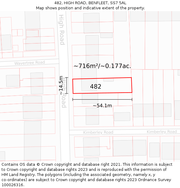 482, HIGH ROAD, BENFLEET, SS7 5AL: Plot and title map