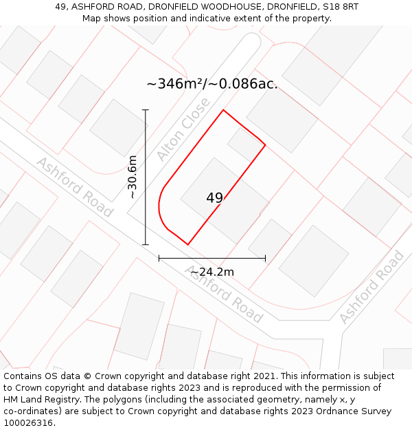 49, ASHFORD ROAD, DRONFIELD WOODHOUSE, DRONFIELD, S18 8RT: Plot and title map