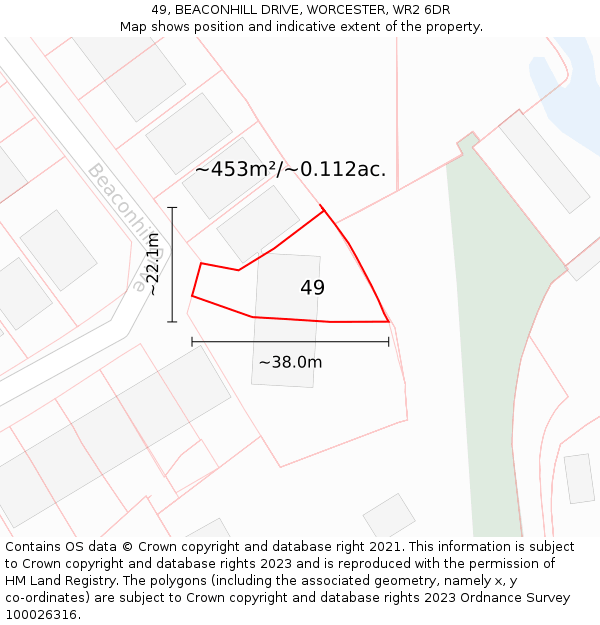 49, BEACONHILL DRIVE, WORCESTER, WR2 6DR: Plot and title map