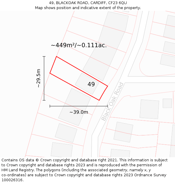 49, BLACKOAK ROAD, CARDIFF, CF23 6QU: Plot and title map