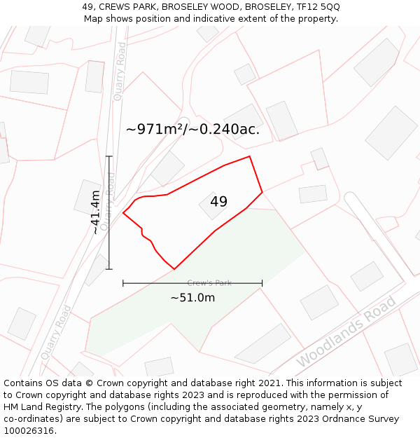 49, CREWS PARK, BROSELEY WOOD, BROSELEY, TF12 5QQ: Plot and title map