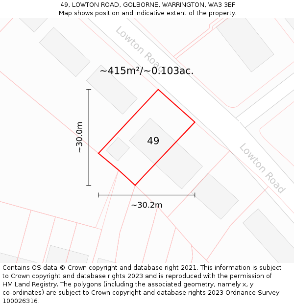 49, LOWTON ROAD, GOLBORNE, WARRINGTON, WA3 3EF: Plot and title map