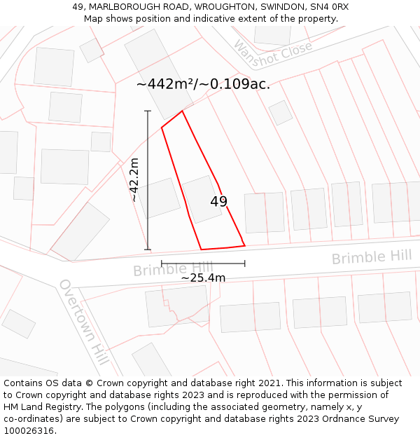 49, MARLBOROUGH ROAD, WROUGHTON, SWINDON, SN4 0RX: Plot and title map