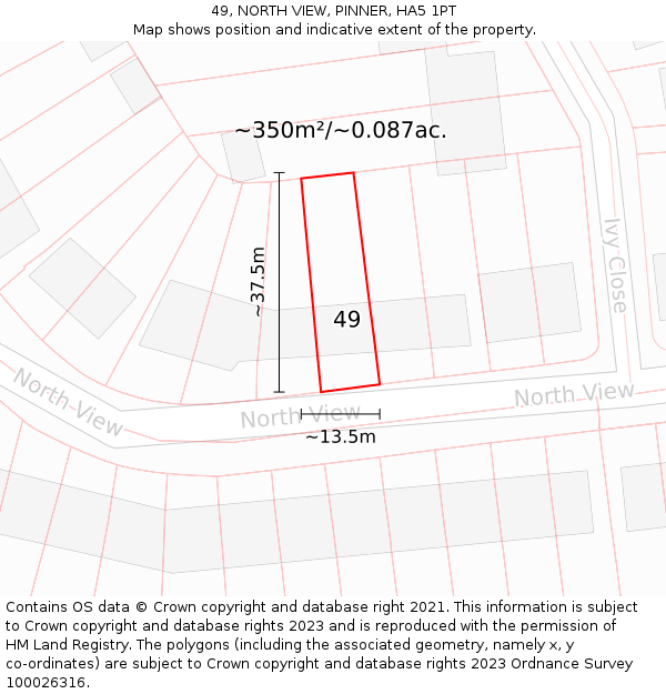 49, NORTH VIEW, PINNER, HA5 1PT: Plot and title map