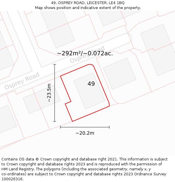 49, OSPREY ROAD, LEICESTER, LE4 1BQ: Plot and title map