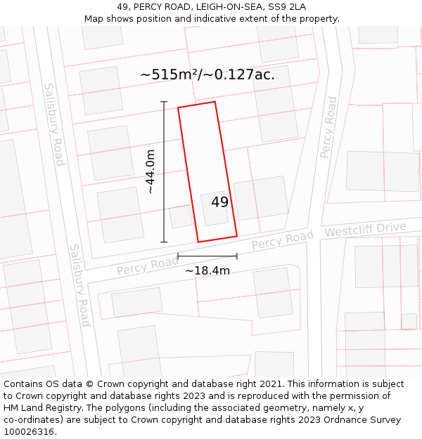 49, PERCY ROAD, LEIGH-ON-SEA, SS9 2LA: Plot and title map