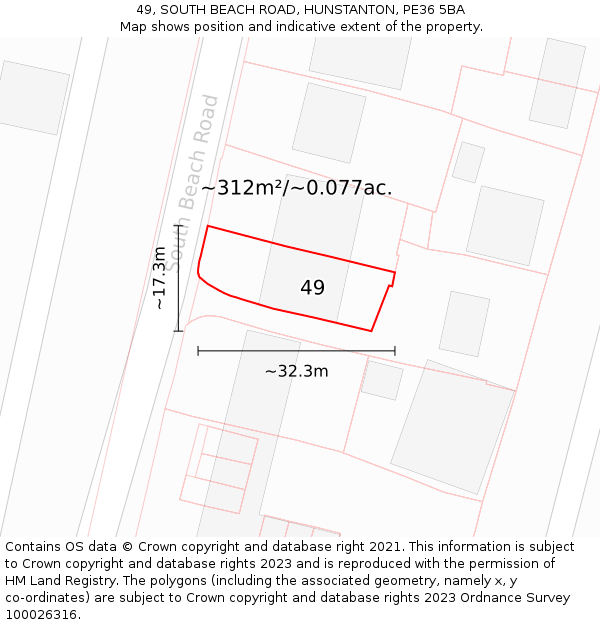 49, SOUTH BEACH ROAD, HUNSTANTON, PE36 5BA: Plot and title map