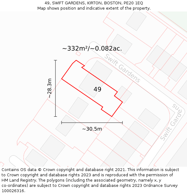 49, SWIFT GARDENS, KIRTON, BOSTON, PE20 1EQ: Plot and title map