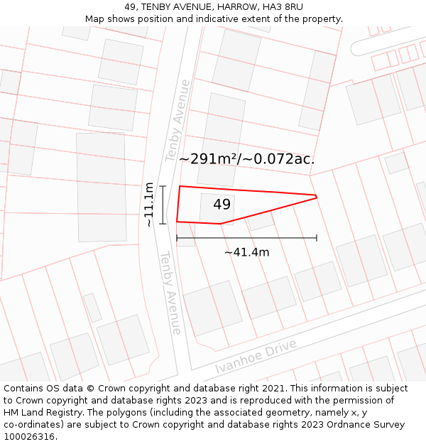 49, TENBY AVENUE, HARROW, HA3 8RU: Plot and title map