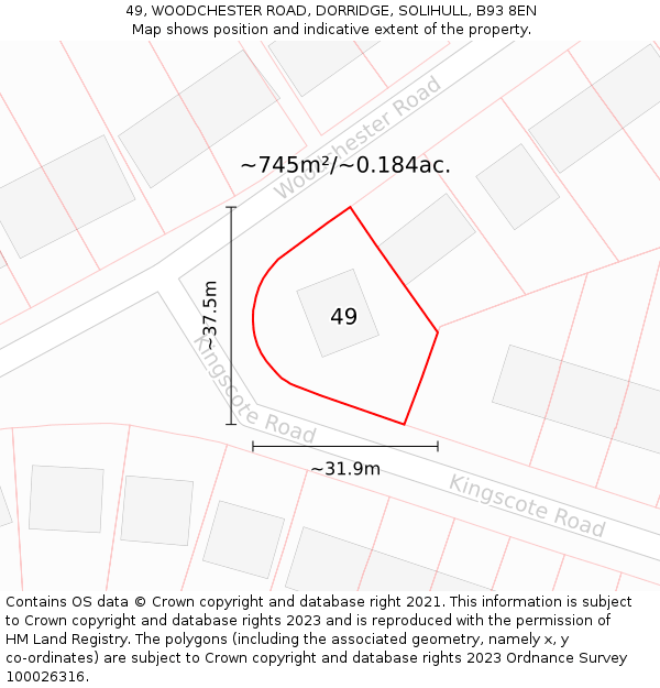 49, WOODCHESTER ROAD, DORRIDGE, SOLIHULL, B93 8EN: Plot and title map