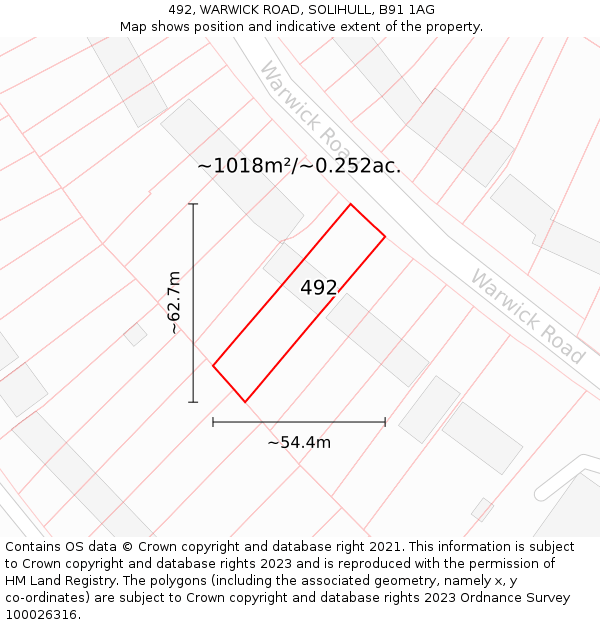 492, WARWICK ROAD, SOLIHULL, B91 1AG: Plot and title map