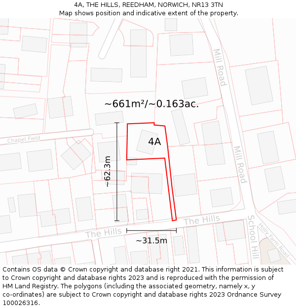 4A, THE HILLS, REEDHAM, NORWICH, NR13 3TN: Plot and title map