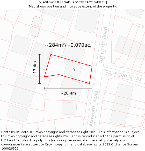 5, ASHWORTH ROAD, PONTEFRACT, WF8 2UJ: Plot and title map