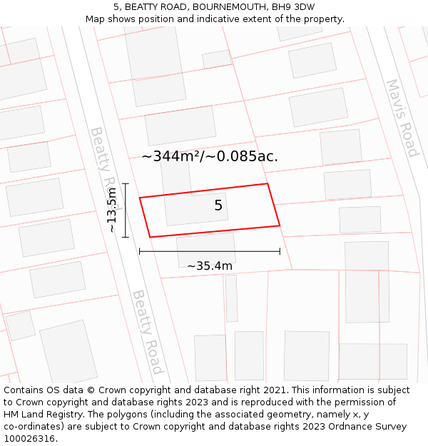 5, BEATTY ROAD, BOURNEMOUTH, BH9 3DW: Plot and title map