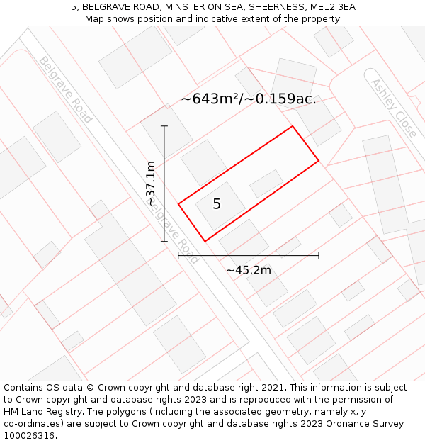 5, BELGRAVE ROAD, MINSTER ON SEA, SHEERNESS, ME12 3EA: Plot and title map