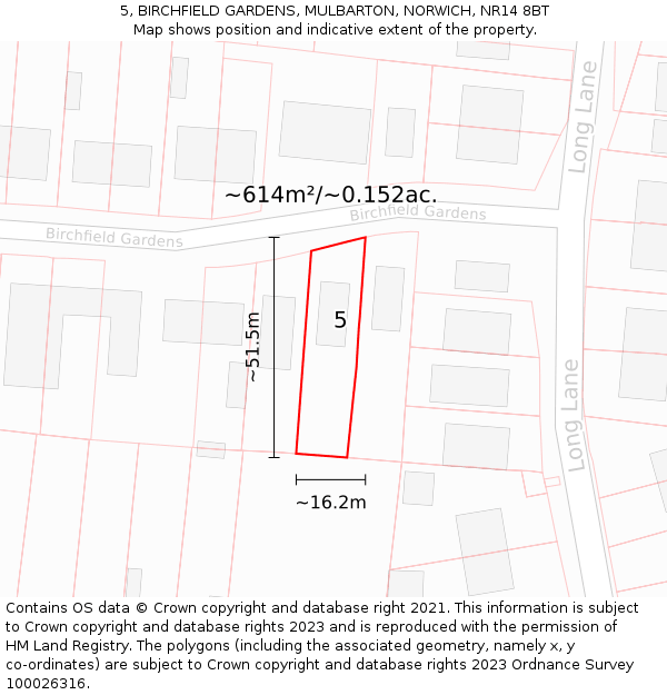 5, BIRCHFIELD GARDENS, MULBARTON, NORWICH, NR14 8BT: Plot and title map