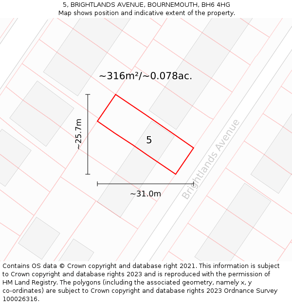 5, BRIGHTLANDS AVENUE, BOURNEMOUTH, BH6 4HG: Plot and title map