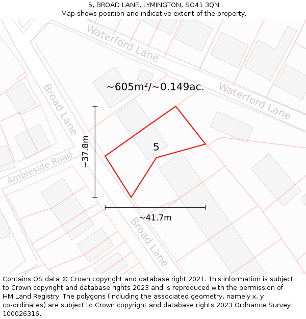 5, BROAD LANE, LYMINGTON, SO41 3QN: Plot and title map