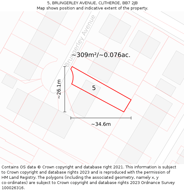 5, BRUNGERLEY AVENUE, CLITHEROE, BB7 2JB: Plot and title map