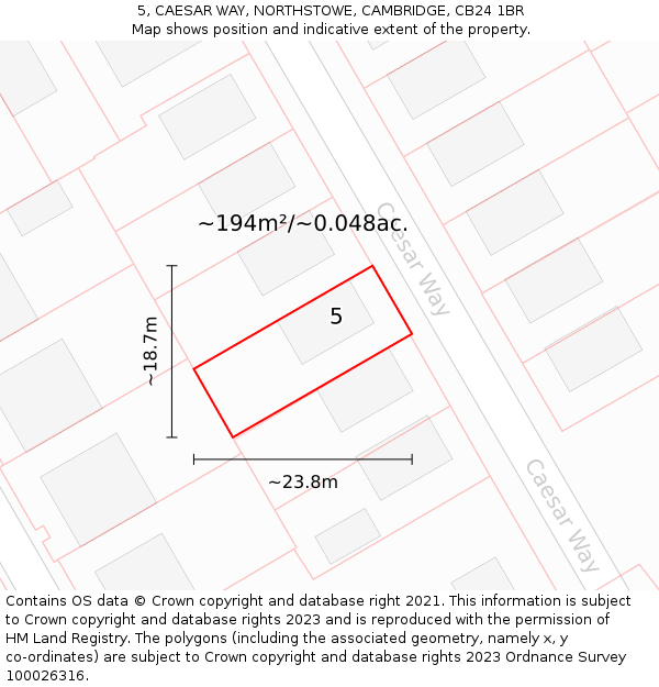 5, CAESAR WAY, NORTHSTOWE, CAMBRIDGE, CB24 1BR: Plot and title map