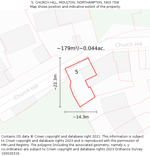 5, CHURCH HILL, MOULTON, NORTHAMPTON, NN3 7SW: Plot and title map