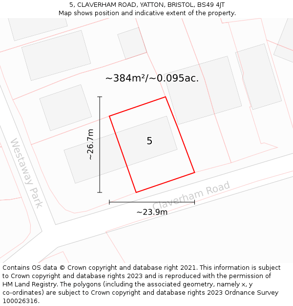 5, CLAVERHAM ROAD, YATTON, BRISTOL, BS49 4JT: Plot and title map